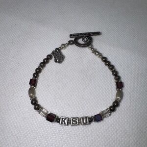 Vintage Sterling Silver KSU Charm Bracelet‎ Kansas State Purple Stone 925 toggle